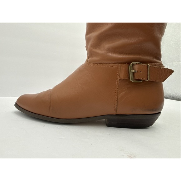Vtg 80s  Brown Camel Leather Slouch Boots Flat Heel Under Knee Size 8 1/2 - Picture 7 of 10